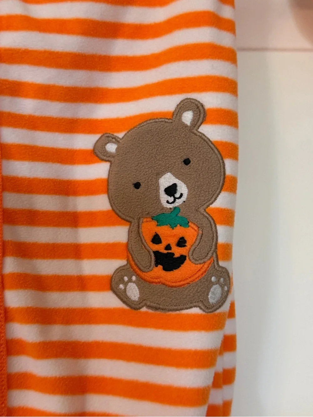 Carter's Orange and White Striped Footed One-Piece with Pumpkin Bear